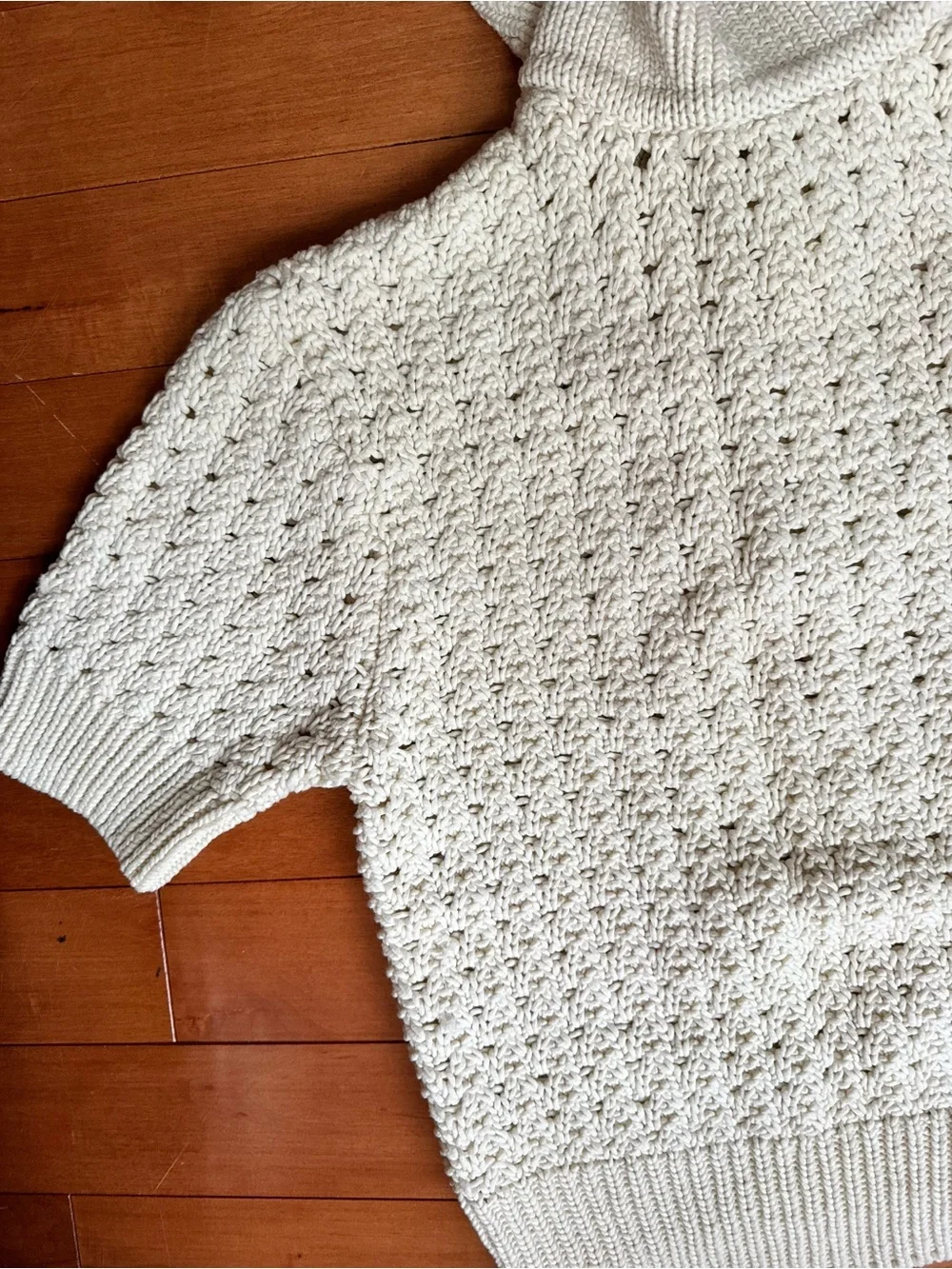 A.L.C. Cream Knit Short-Sleeve Polo Sweater with Button Placket